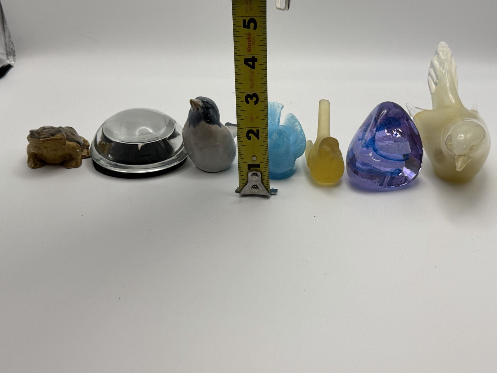 Lot of 7 Art Glass Bird Figurines Paperweights Satin Glass Stone Frog Shell