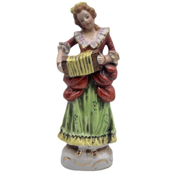 Vintage Victorian Accordian Playing Porcelain Figurine Hand Painted Japan 8 5/8”