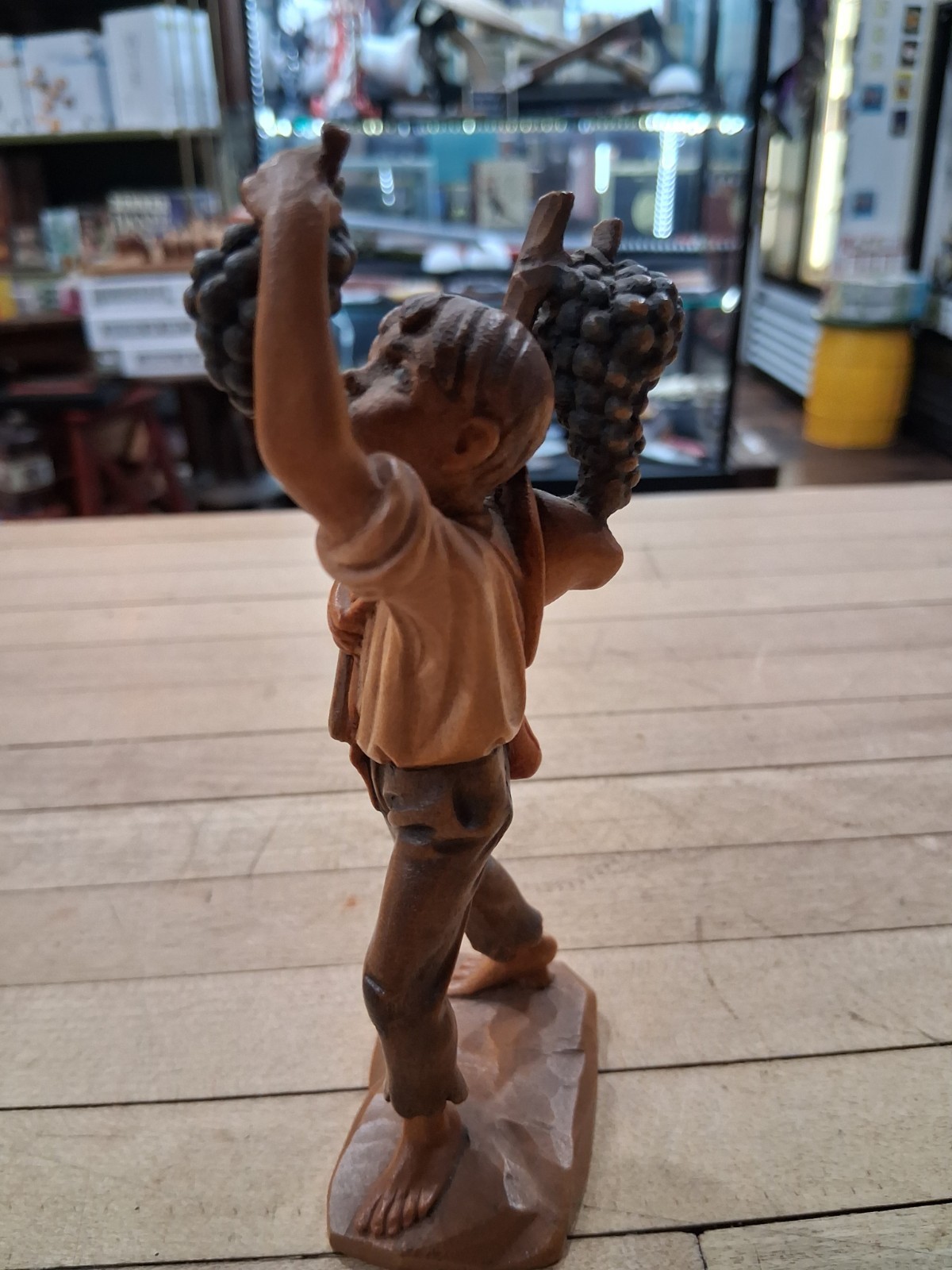 Huggler Wood Carving Boy With Grapes Figurine Switzerland