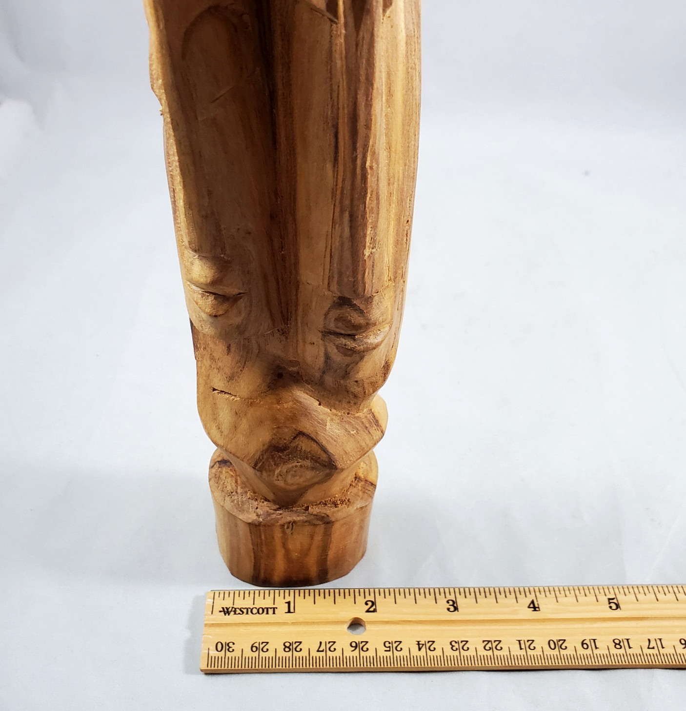Hand Carved Wood Dual Long Faces Statue Fiji? Young Lovers Tiki Vintage Grain