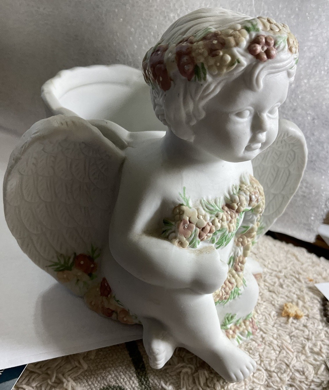 Cherub Angel 3 In. Bisque Porcelain Planter/ Candle Holder Shabby Chic NWOT