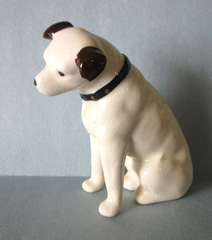 Vintage RCA Victor “Nipper” Dog Porcelain Figurine –White w/ Brown Ears Aprox 3″