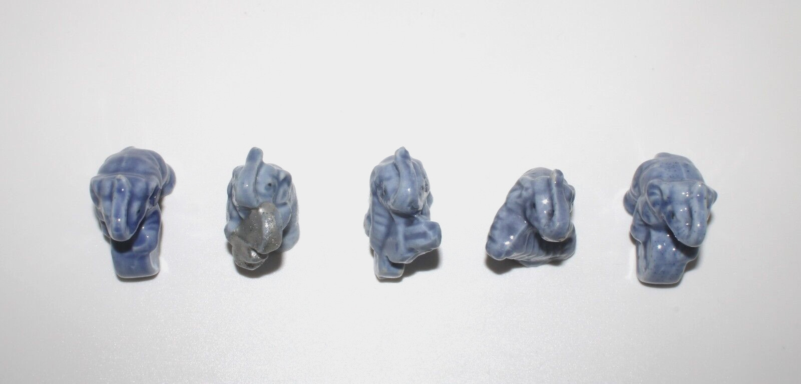 VTG Miniature Blue Elephant Musical Instrument Figurines Seto Japan Ceramic 5 Pc