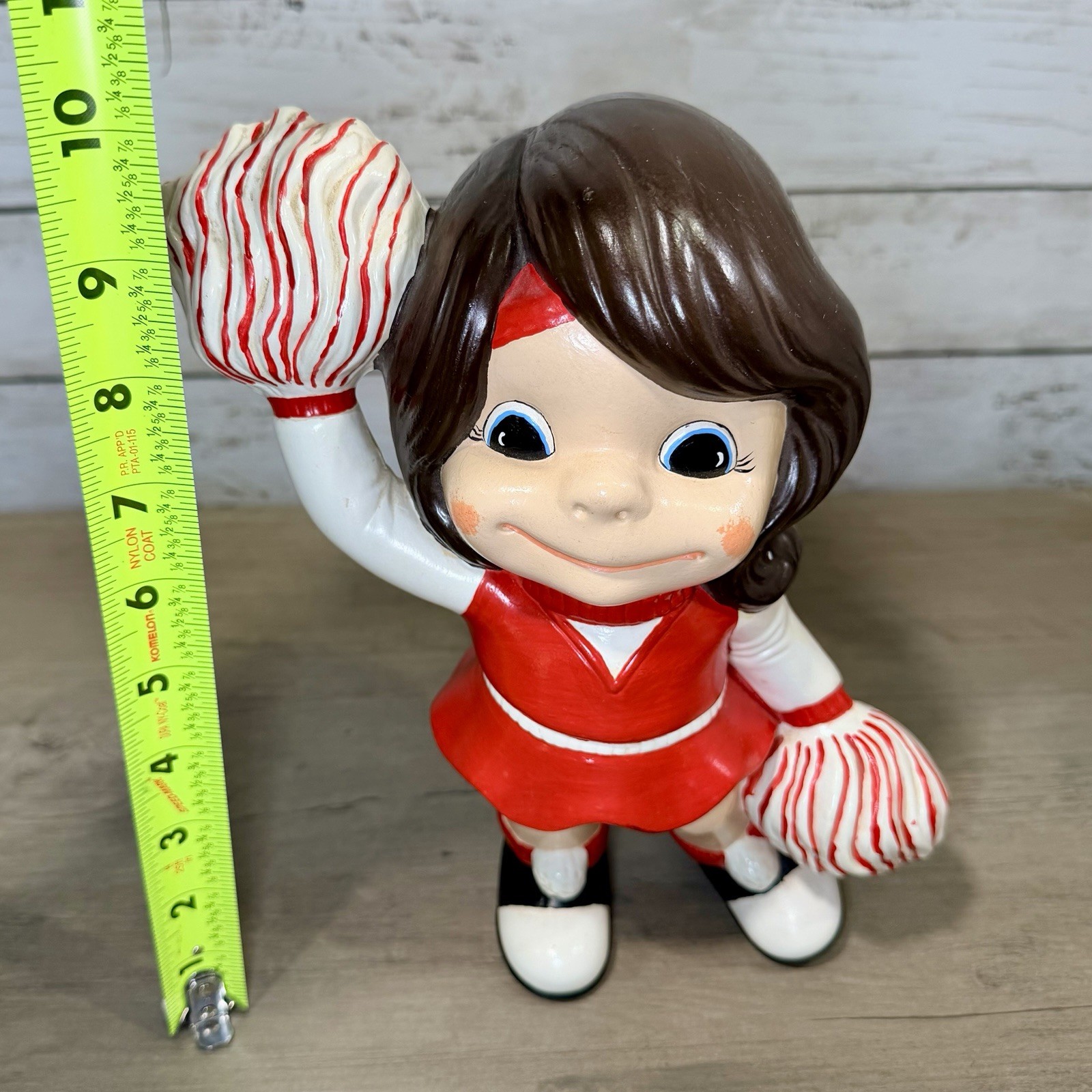 Vintage Hand Painted Ceramic Cheerleader 1970s Figurine Red / White