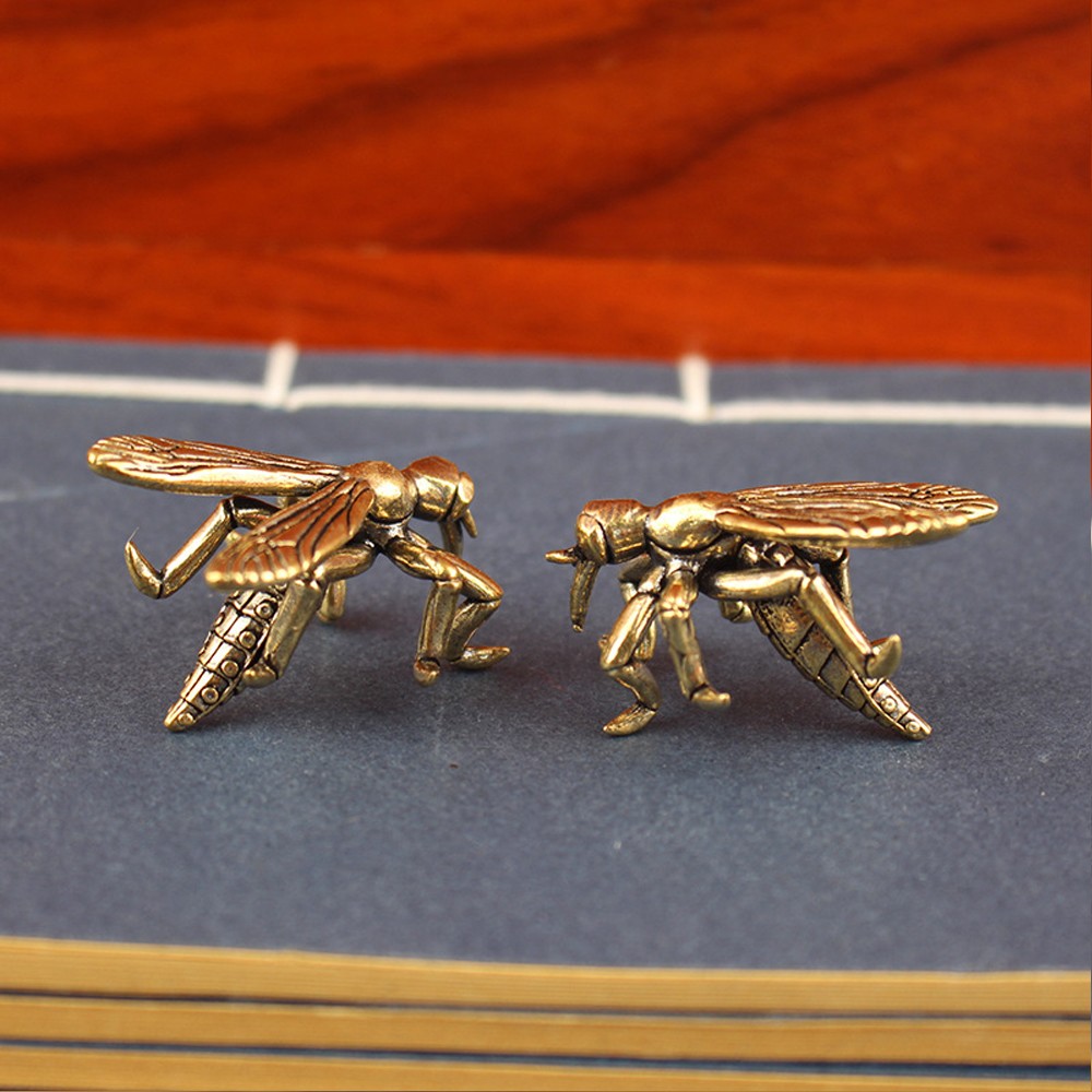 Brass Mosquito Insect Figurine Small Animal Statue Table Home Office Decor Toy