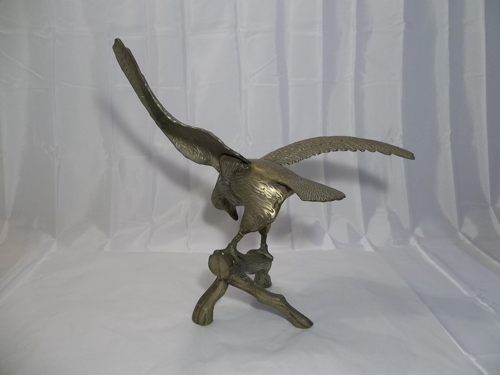 Vtg 22″ Huge Solid Brass Eagle Statue Perched Branch Takeoff 8 lb. High Detail