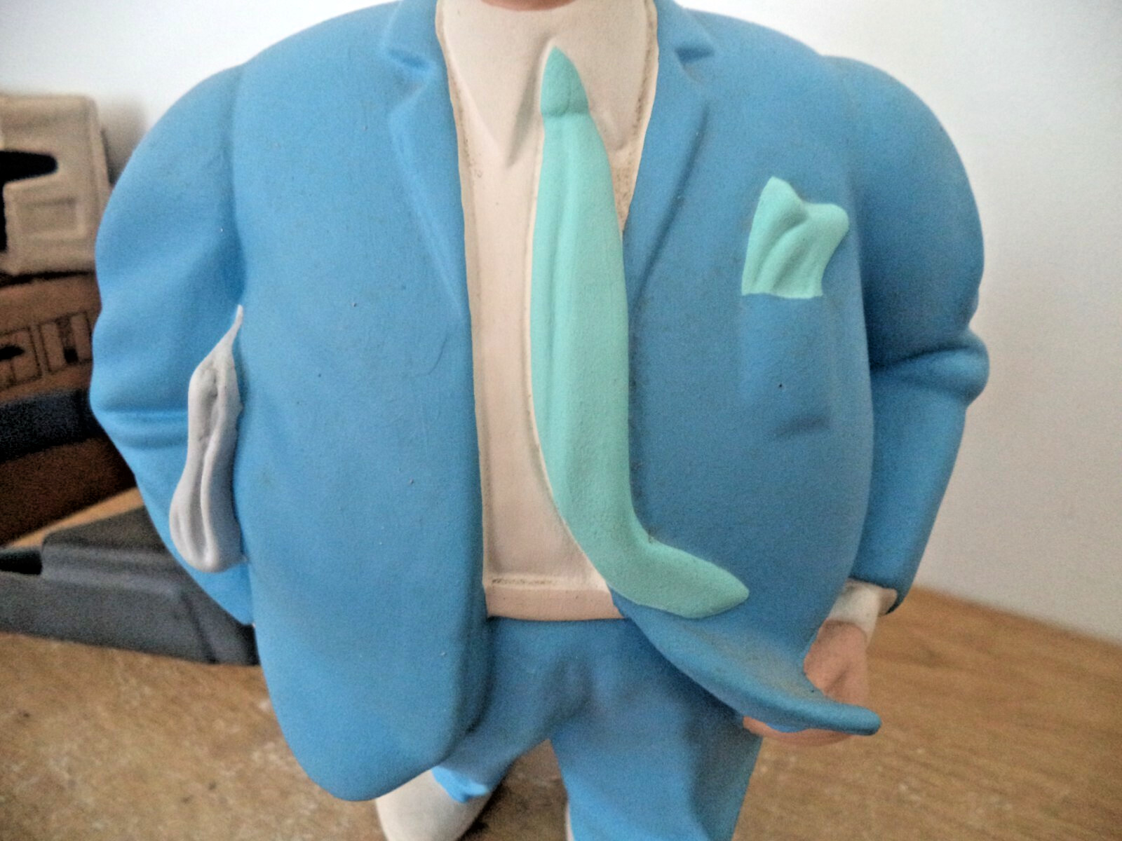 Large Statue THIN LIGHT PORCELIAN sculpture BLUE MAN LE MONDE PAPER 10 1/2″ TALL