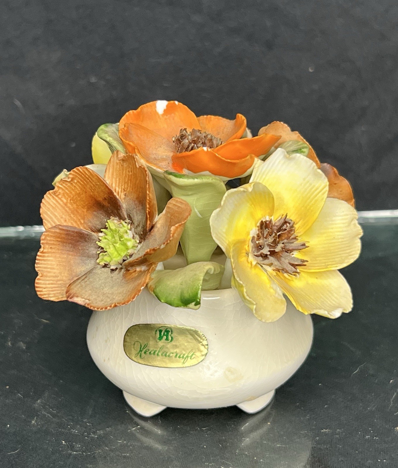 Vintage Healacraft Fine Bone China Flower Pot Bouquet Blooms Figurine England