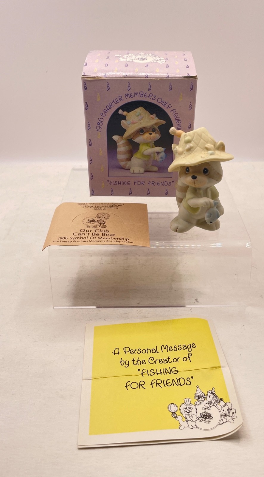 1986 Precious Moments Figurine – Raccoon – Fishing For Friends – Boxed