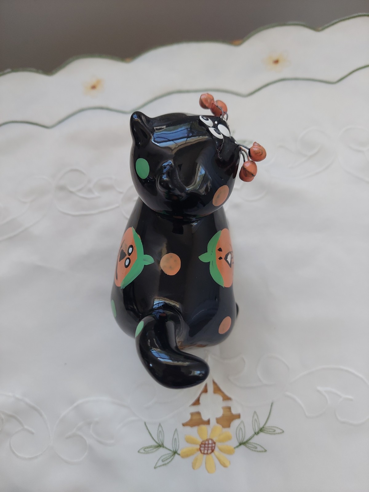 Black Cat Figurine Halloween Ceramic 5.5 Inches Figure Whimsical Jack-o-Lantern