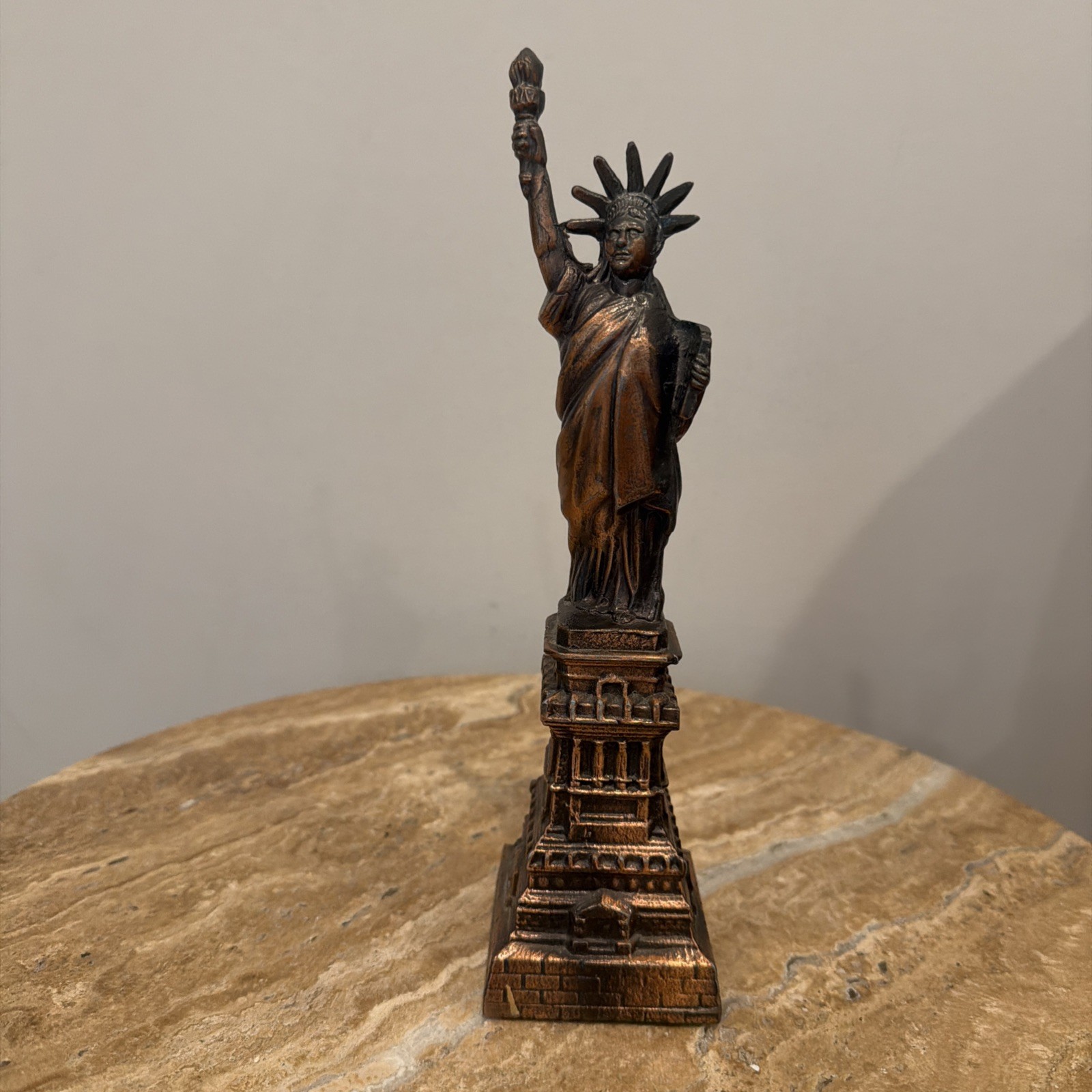 Vtg 9.5″ Statue of Liberty Bronze Monument Figurine Observation Area Pedestal