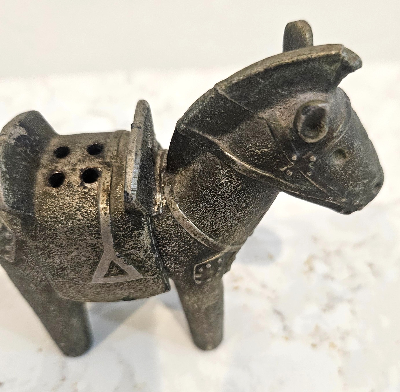 MCM Japanese Cast Metal Horse Toothpick Holder 3.75″ Marked, Removable Saddle