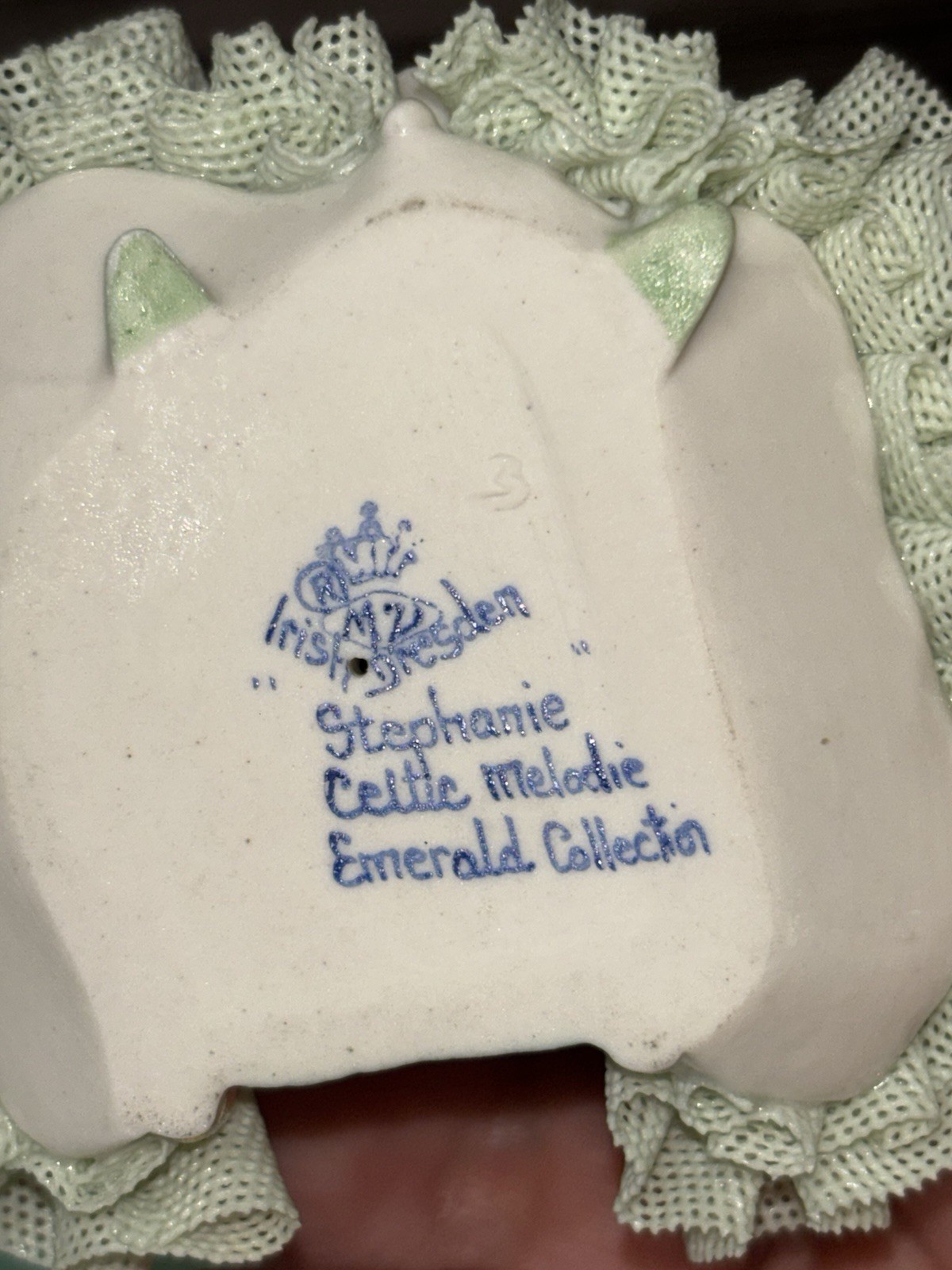 Irish Dresden Lace Figurine “Stephanie” Celtic Melody Emerald Collection Vintage