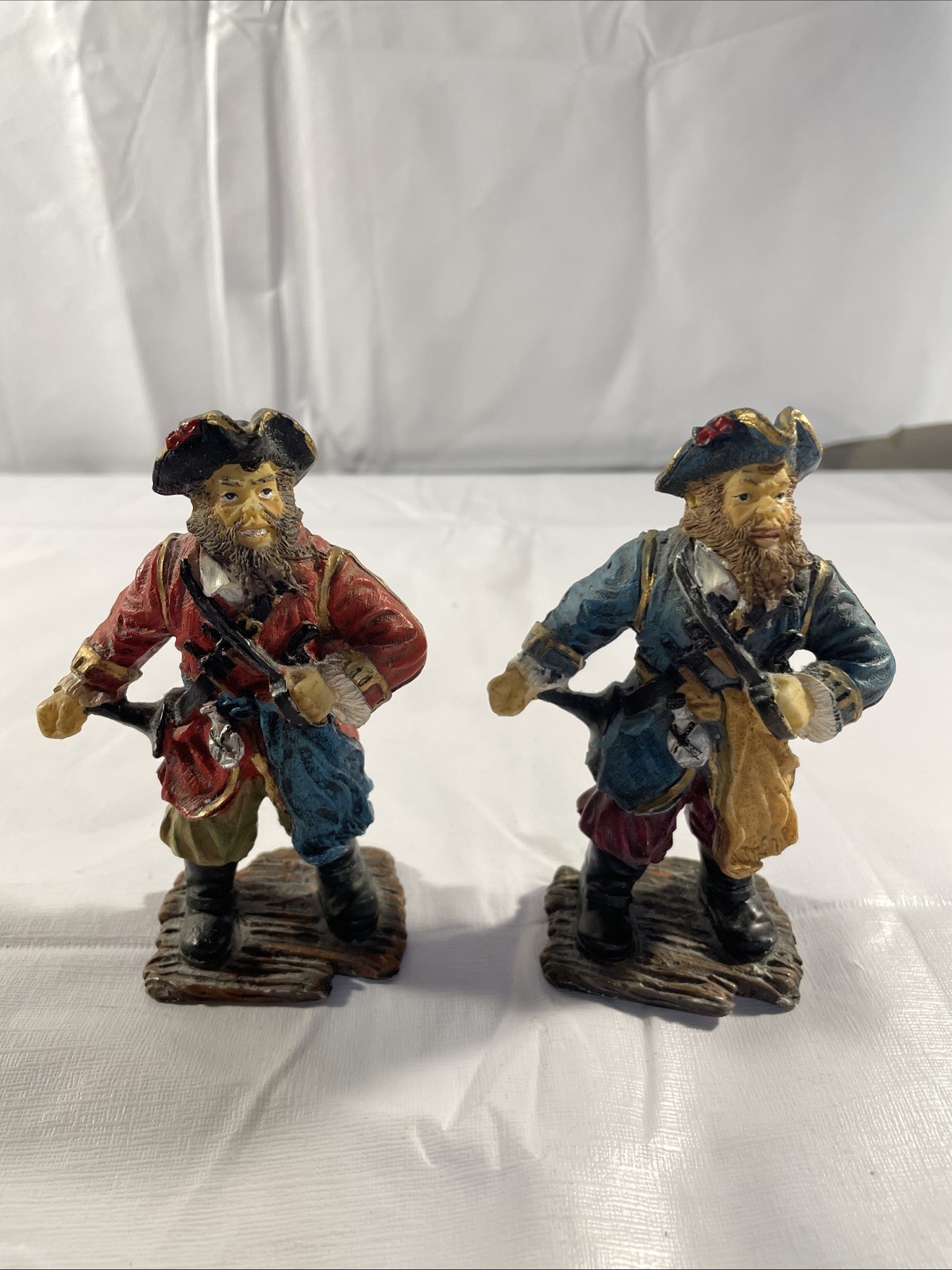 Vintage Pirate Figurines Set of 2 Blue And Red Swashbucklers 4.75 Inch