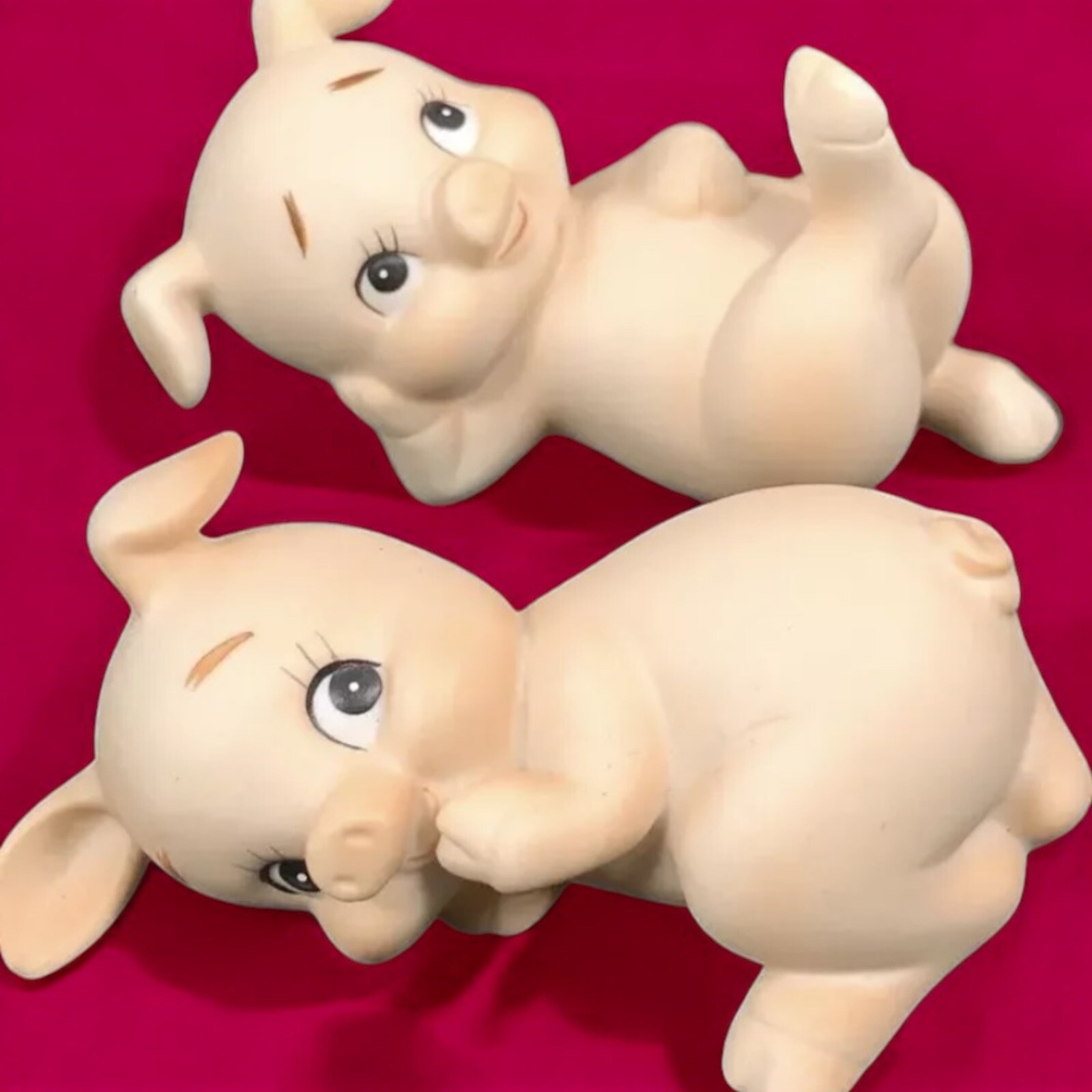 Lefton Pink Pig Porcelain Figurines 1 1/2″ & 1 3/4″ Qty 2 Vtg Anthropomorphic