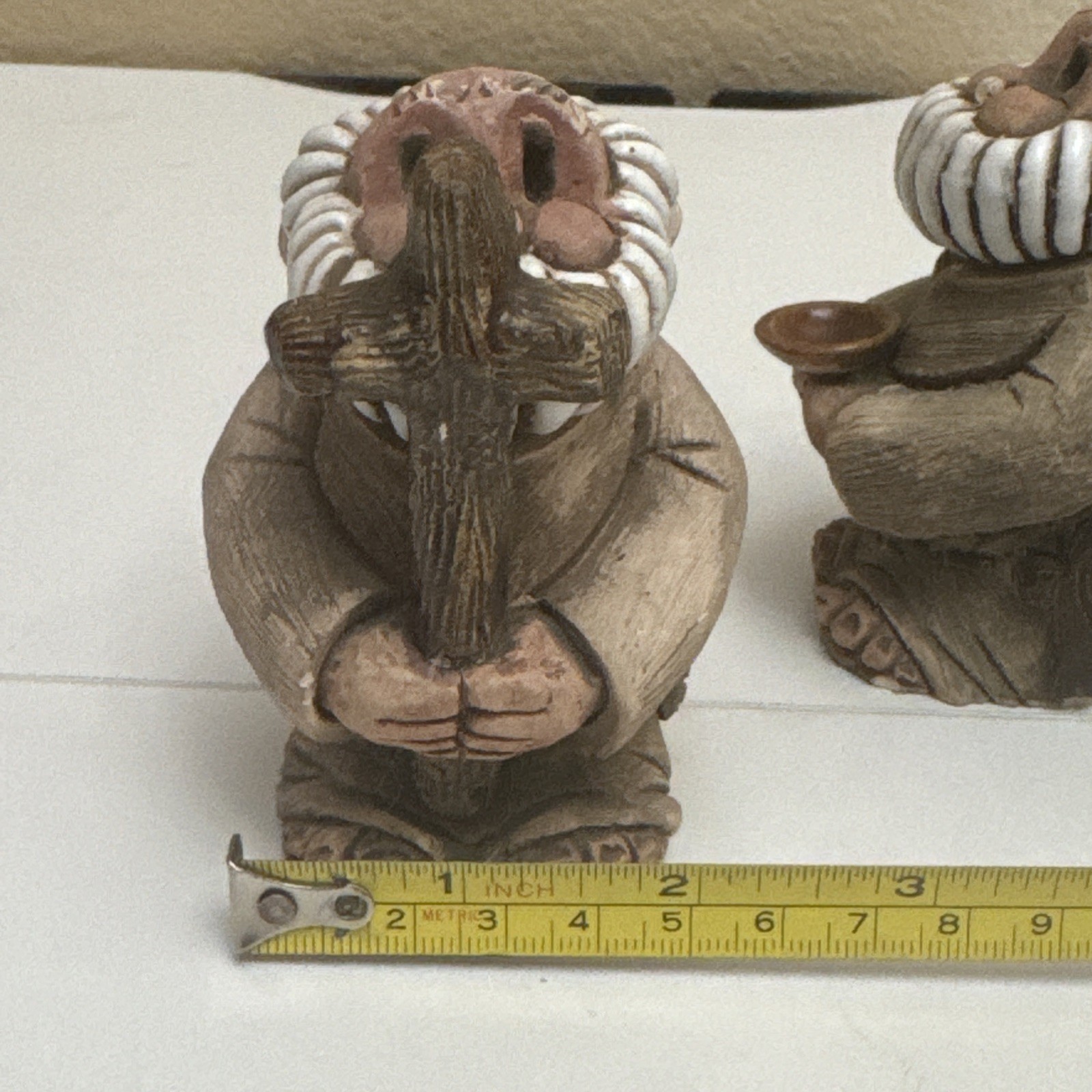 3) Uruguay Studio Pottery Art Priests Monks Book Cross Religious Signed Vintage