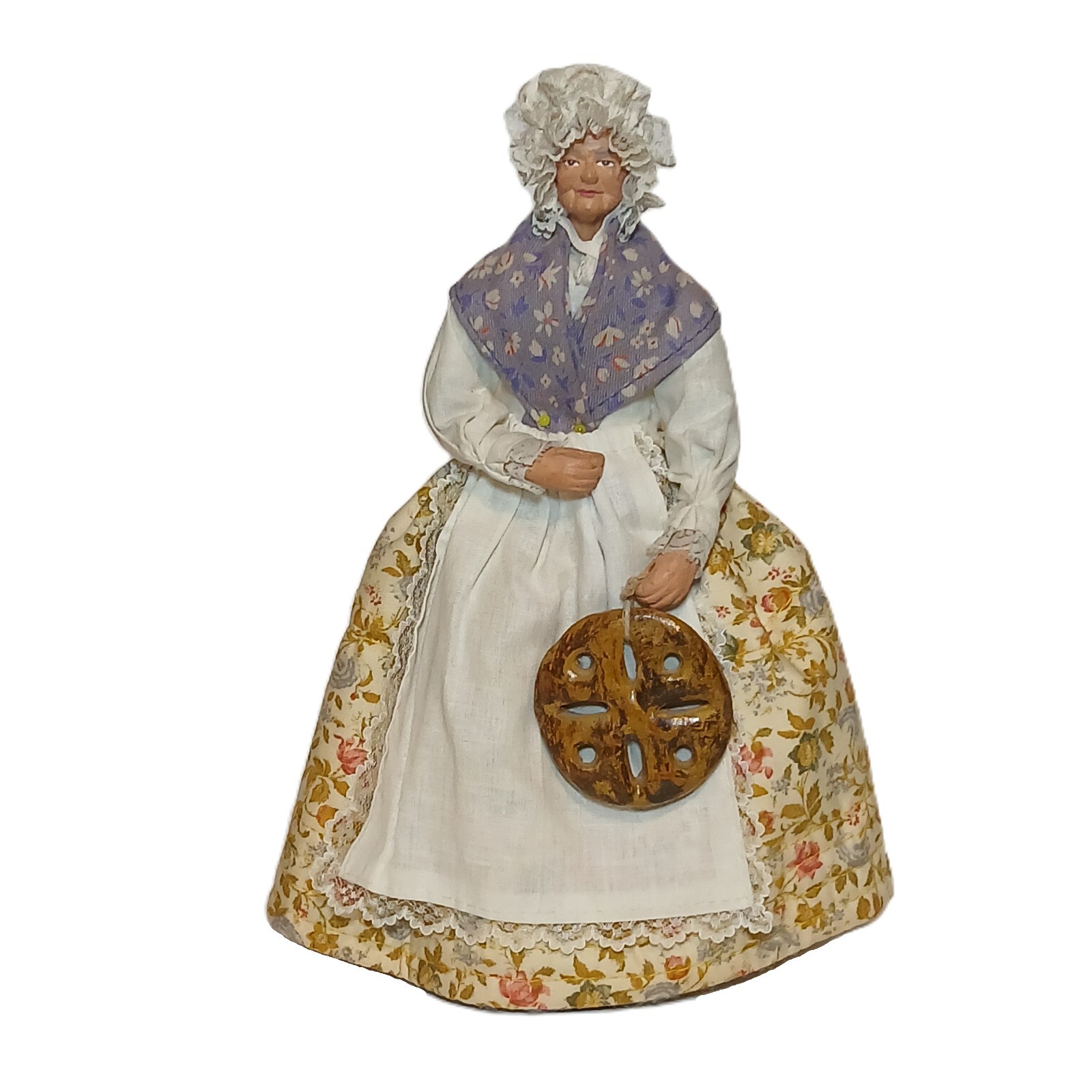 VTG Santon De Provence French Clay Old Woman Doll Folk Costume 10″ Figurine