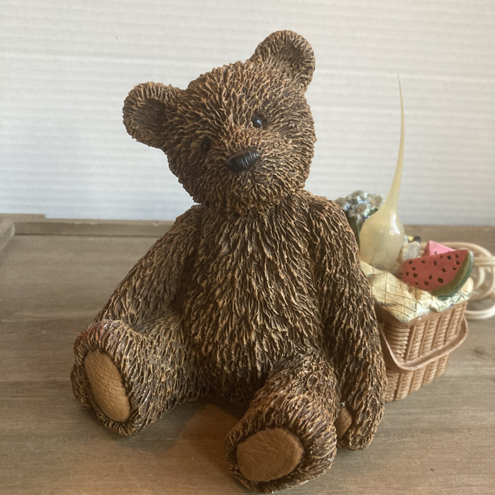 Vintage Teddy Bear Night Light ~ Resin ~ Picnic Basket ~ Electric