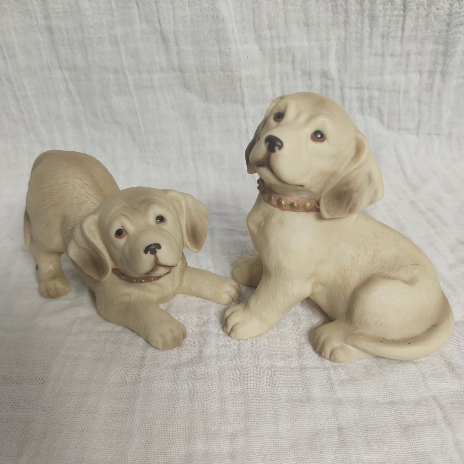 Vintage HOMCO Golden Labrador Dog Puppy Porcelain Figurines #1408 Set of 2 Pets