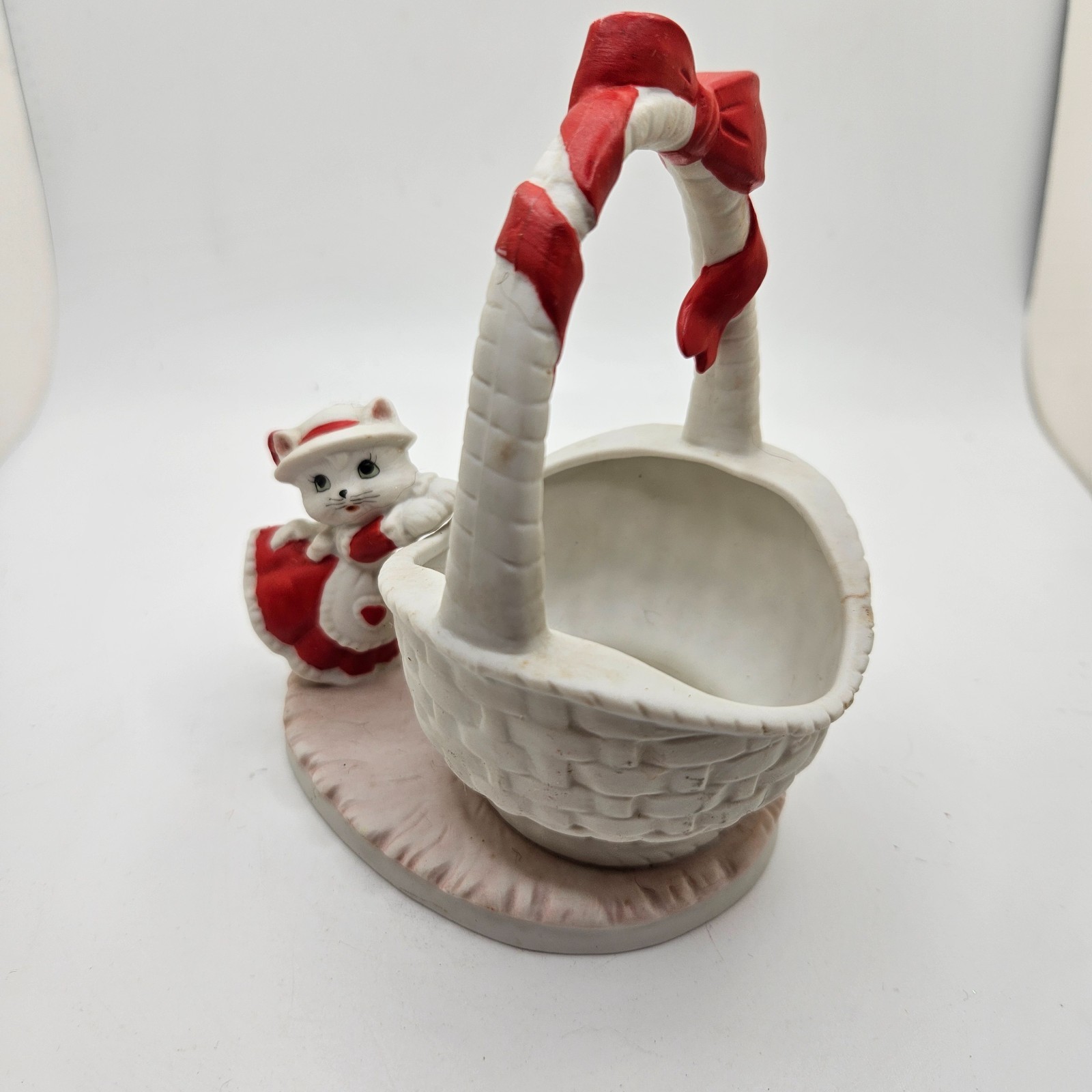 Vintage Lefton China Miss Priss Kitten Basket Planter 1991 Geo Z Lefton 00181