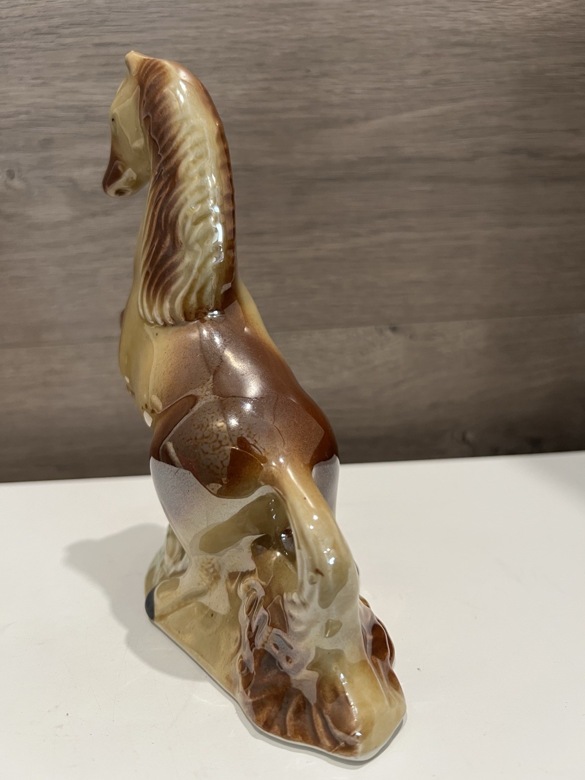Classic Lusterware Ceramic Horses 4053 Brown Tan Made in Brazil 7” Tall