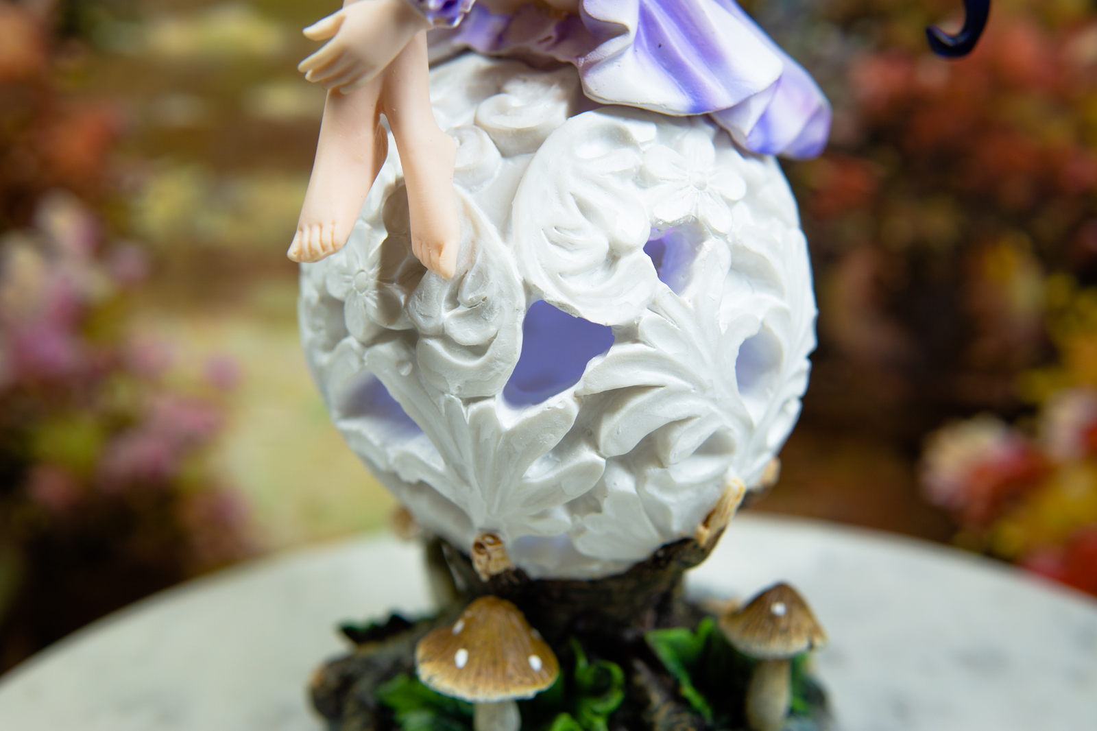 Ebros Goddess Amethyst Fairy Sitting On Filigree Orb Figurine LED Night Light