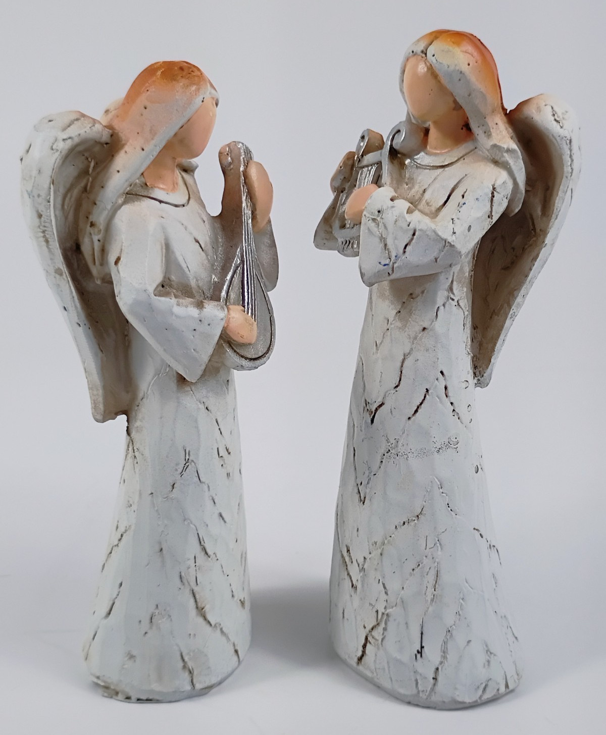 Mandolin and Harp Angel Figures. Lot of Two.
