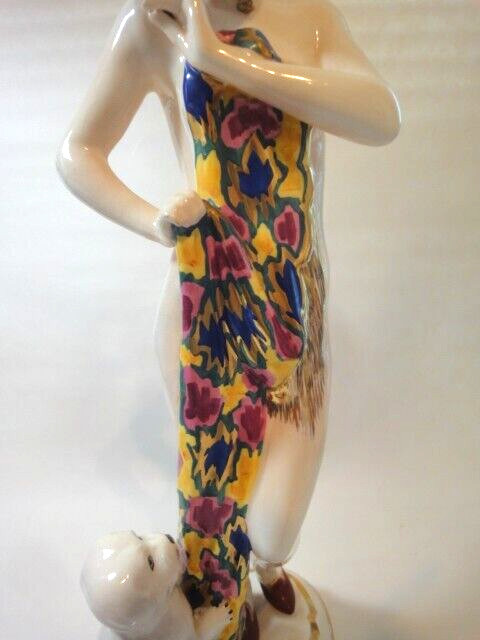 Large Scarce Vintage Royal Dux Art Deco Lady With Dog Figurine, 15.5 in