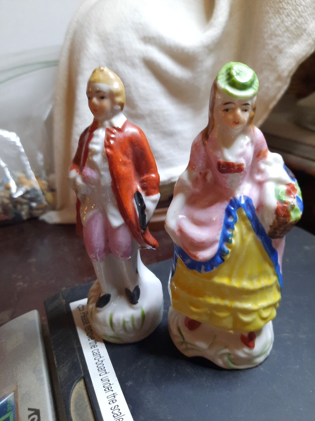 Porcelain figures, man In Jacket And woman In Dress Multi colors, Made In Japan