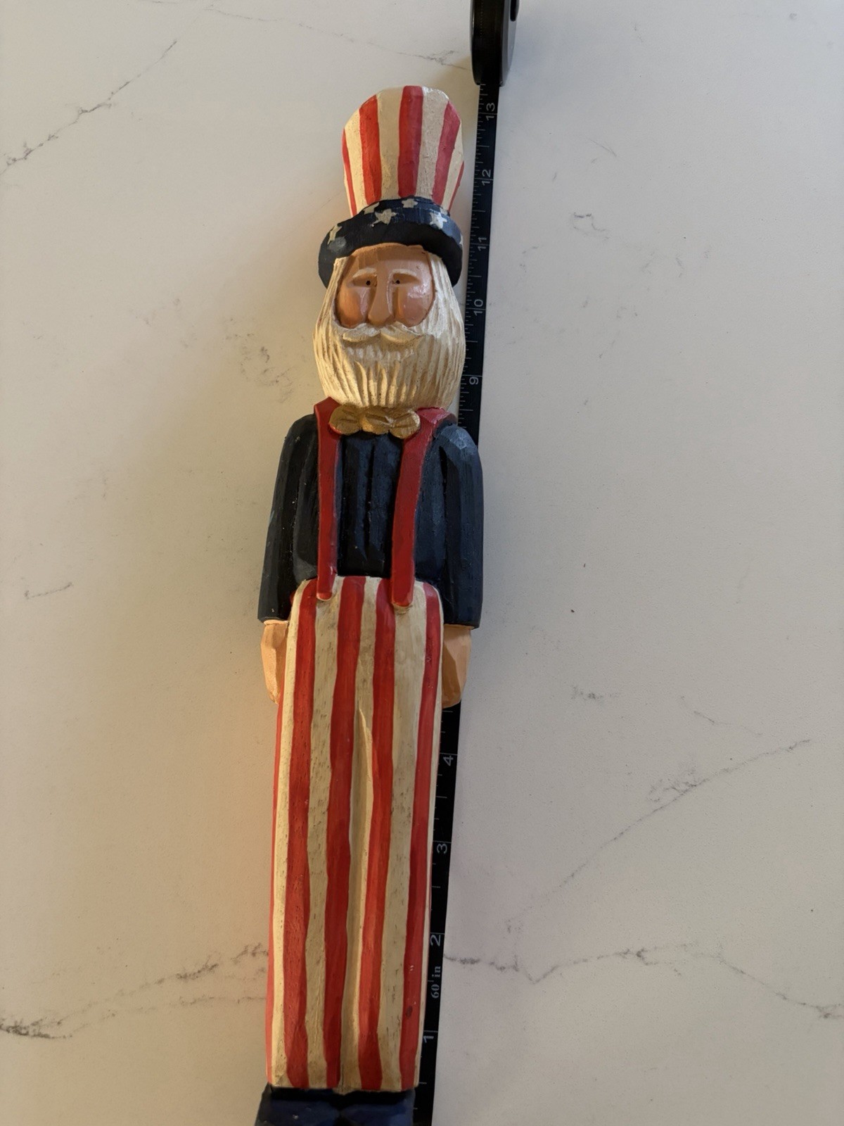 James Haddon Uncle Sam Figurine Patriotic Folk Art Signed Wood Hand Carved 12″