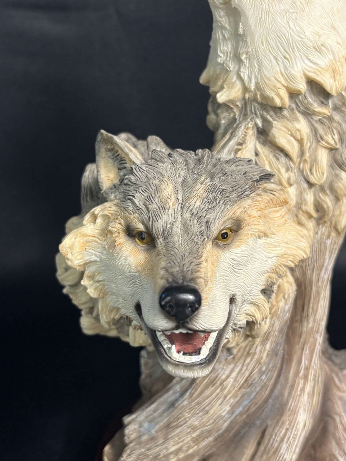 Double Wolf Head Figurine 11.5″ Realistic Wild Animal Statue Home Decor Wolves
