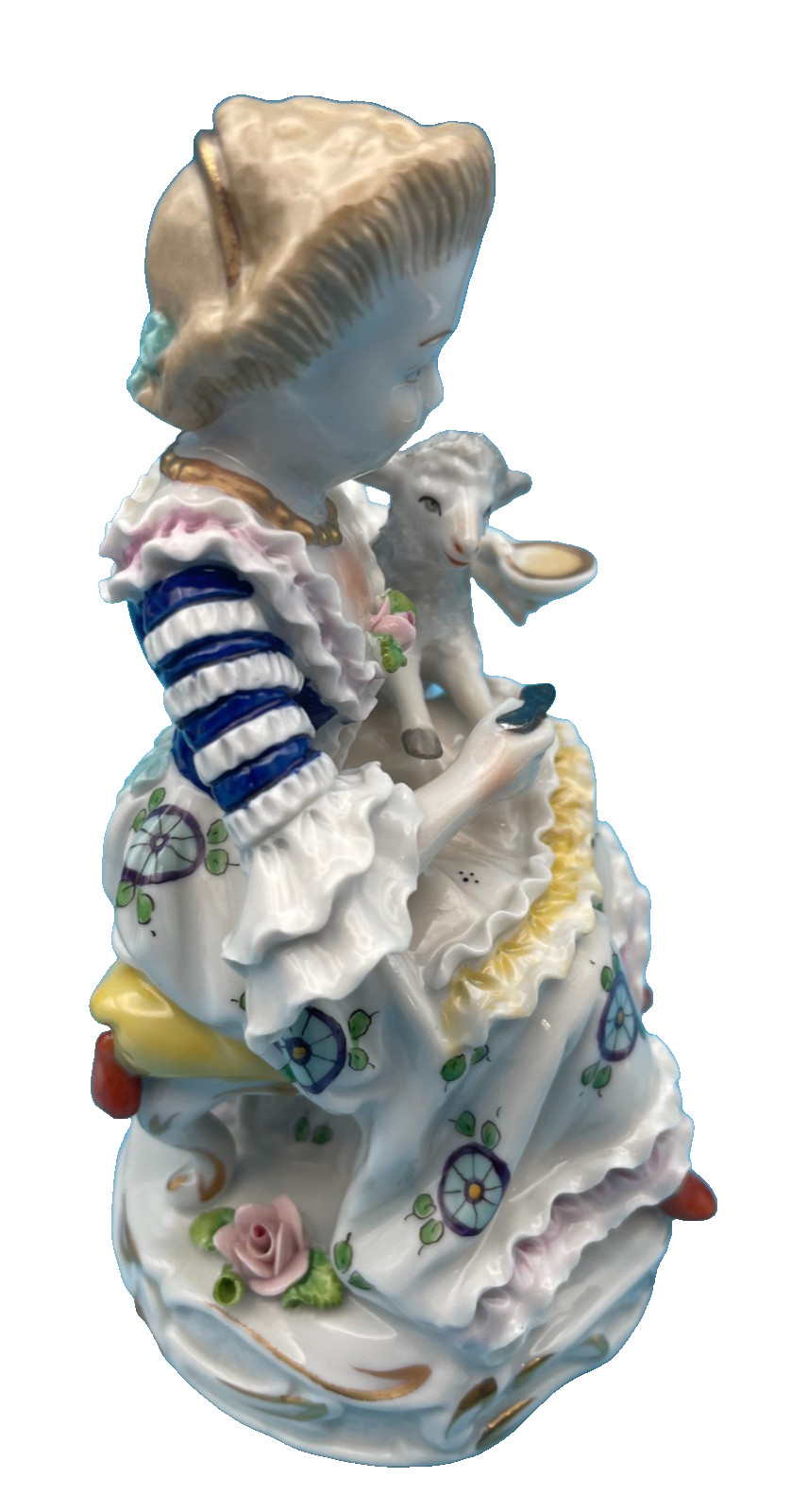 Beautiful Sitzendorf Boy Holding a Lamb & Girl Holding & Feeding a Lamb