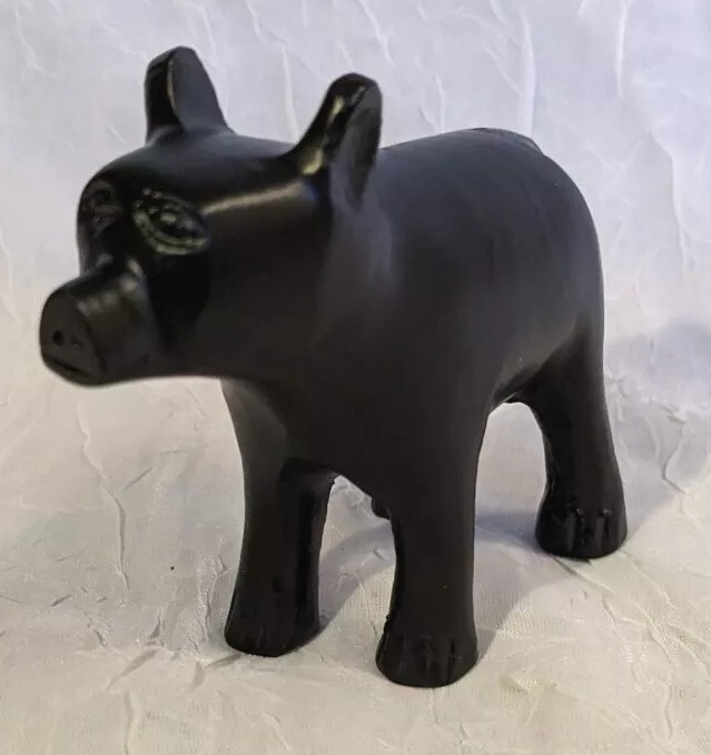 Cast Metal Bear Pig Figurine Cub Black Animal Carved Folk Art Forest Farm Fun 3″