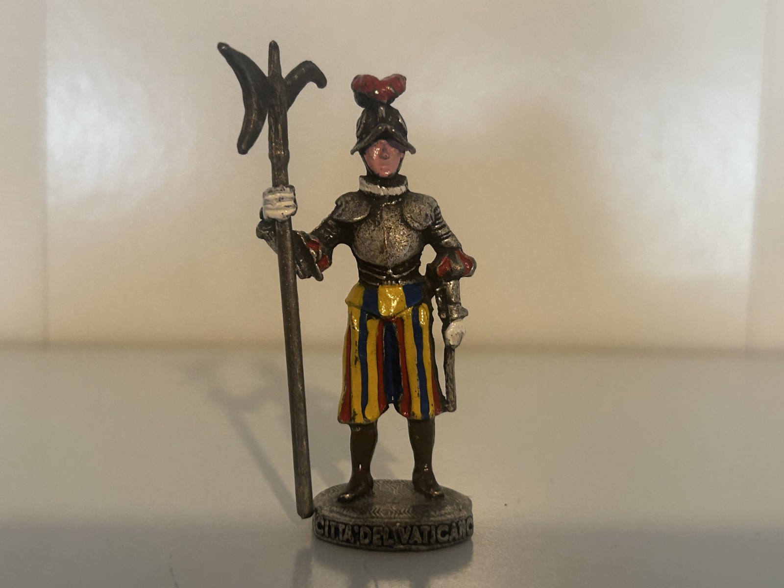 Vintage Citta Del Vaticano Silver Tone Metal Knight/w Armor, Axe Hand Painted