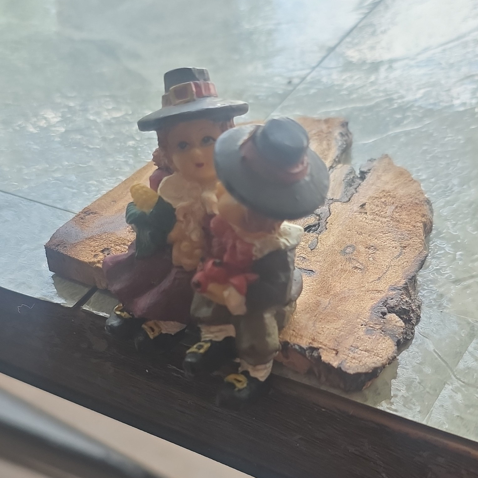 Hand Painted Resin Boy & Girl Pilgrim Figurine, Small, Multicolor, China
