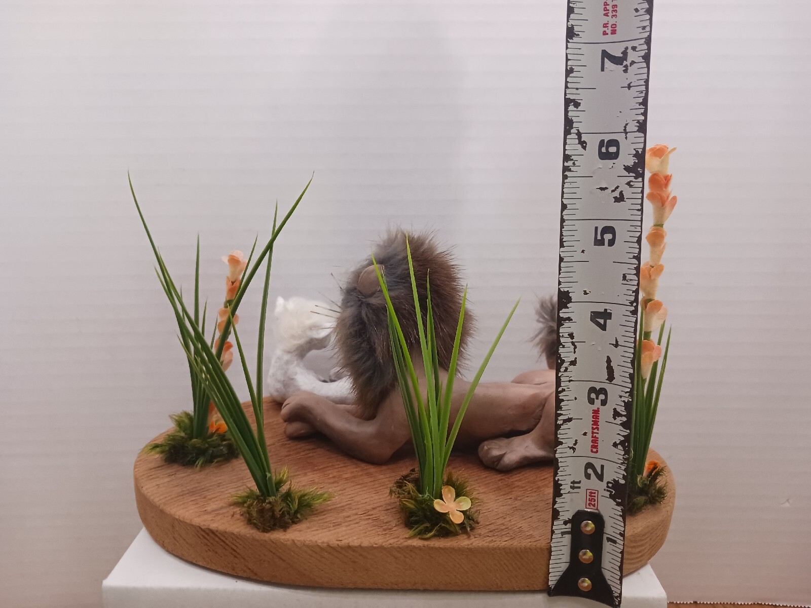UNIQUE OOAK Super Cute Furry Lion And Lamb Sculpture Signed Unknown Artist