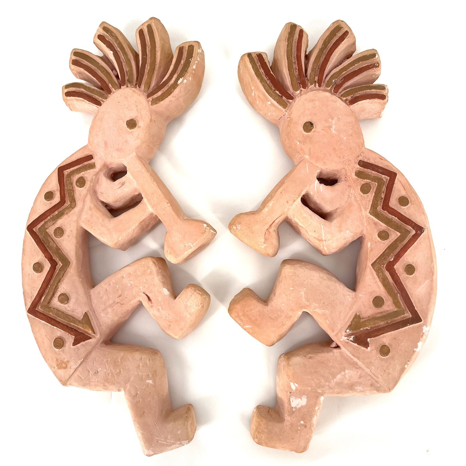 Terracotta Kokopelli Hopi Dancers Native Wall Art Decoration 12 Inches Vintage