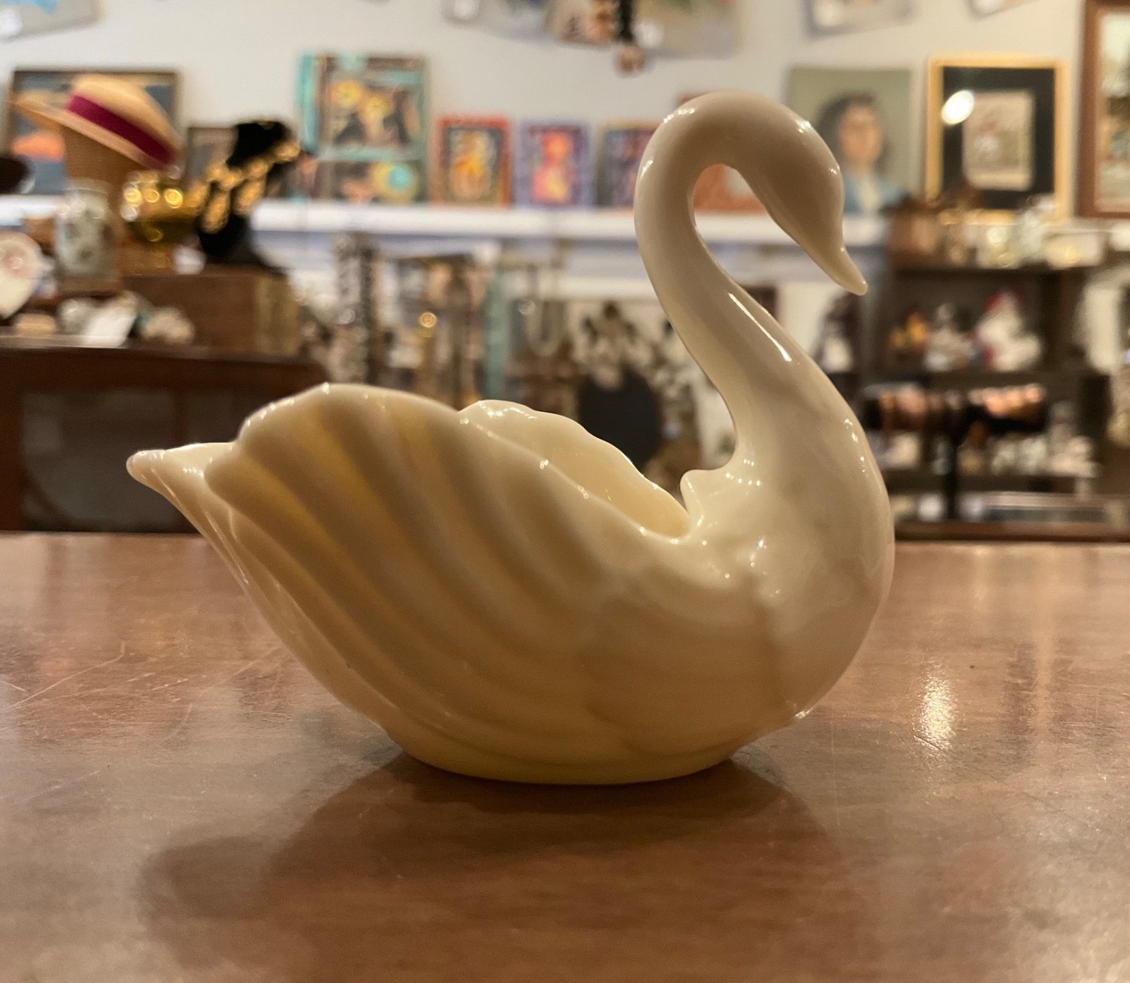 LENOX “To the Bride!” SWAN Wedding Ring TRINKET DISH, white w/gold, VTG