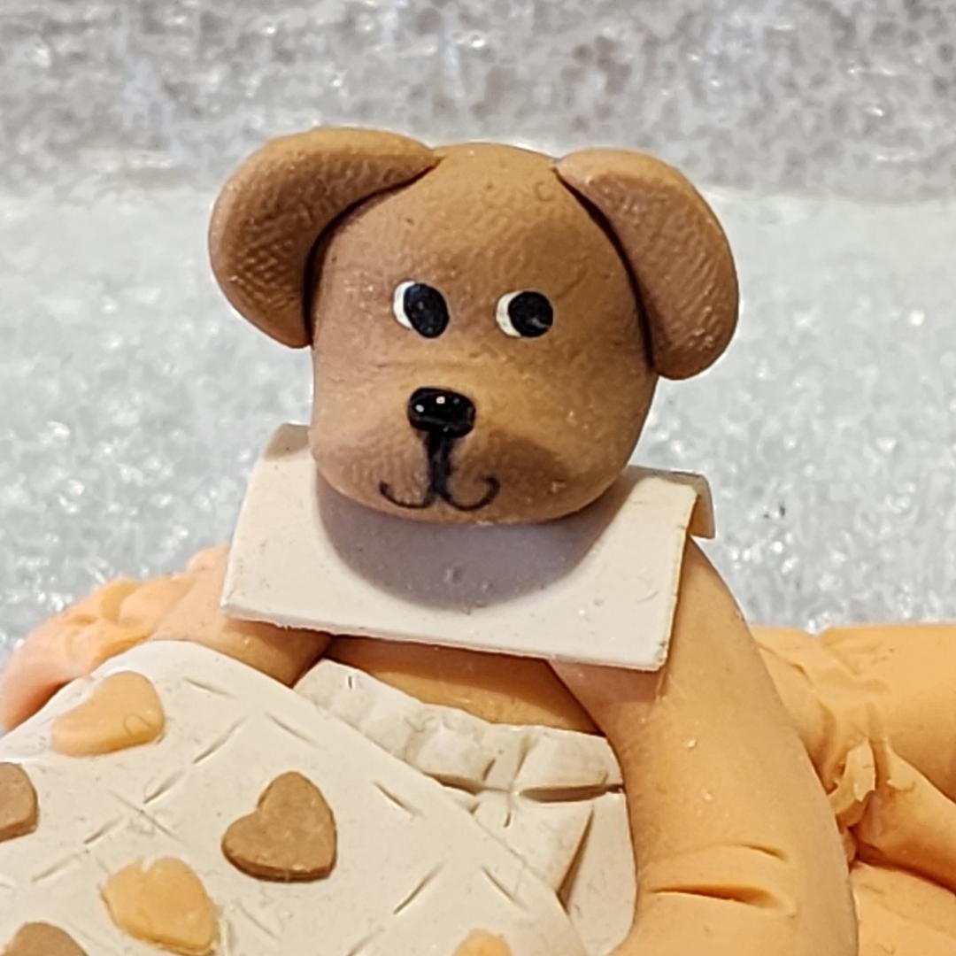 VINTAGE HANDMADE RESIN CLAY MINI TEDDY BEAR WITH A TOY OR TURTLE FIGURINE