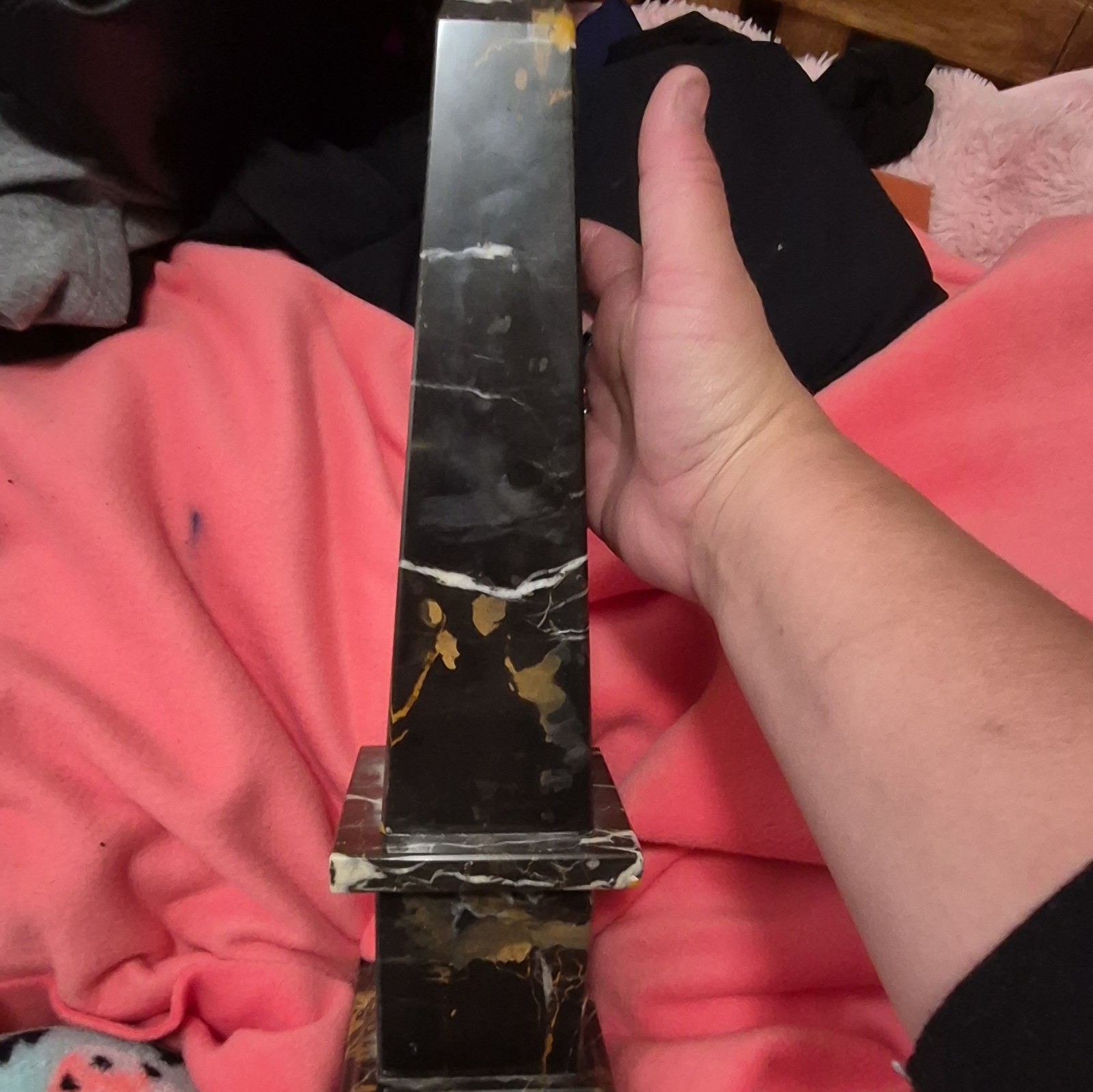 ​Vintage Mid-20th Century Italian Black Portoro Marble Obelisk Monument