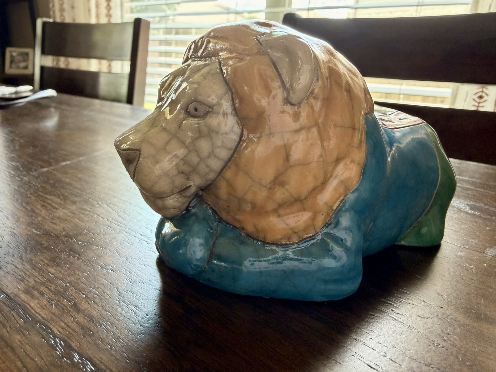 Vintage South African Fenix Raku pottery Lion Lamb biblical peaceable kingdom