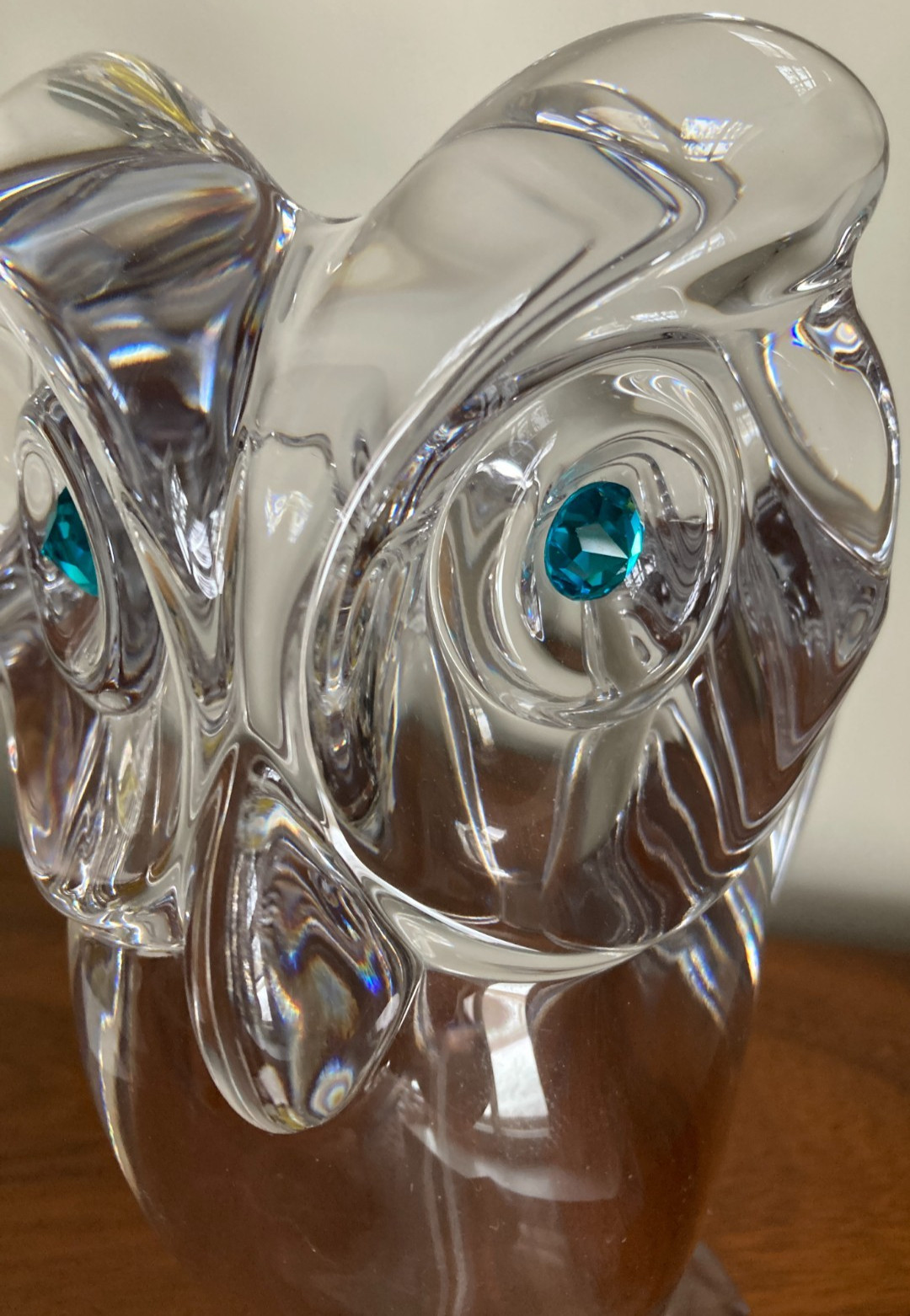 Vintage Cristal de Sèvres Large-Sized Owl Sculpture With Turquoise Eyes – 12″T