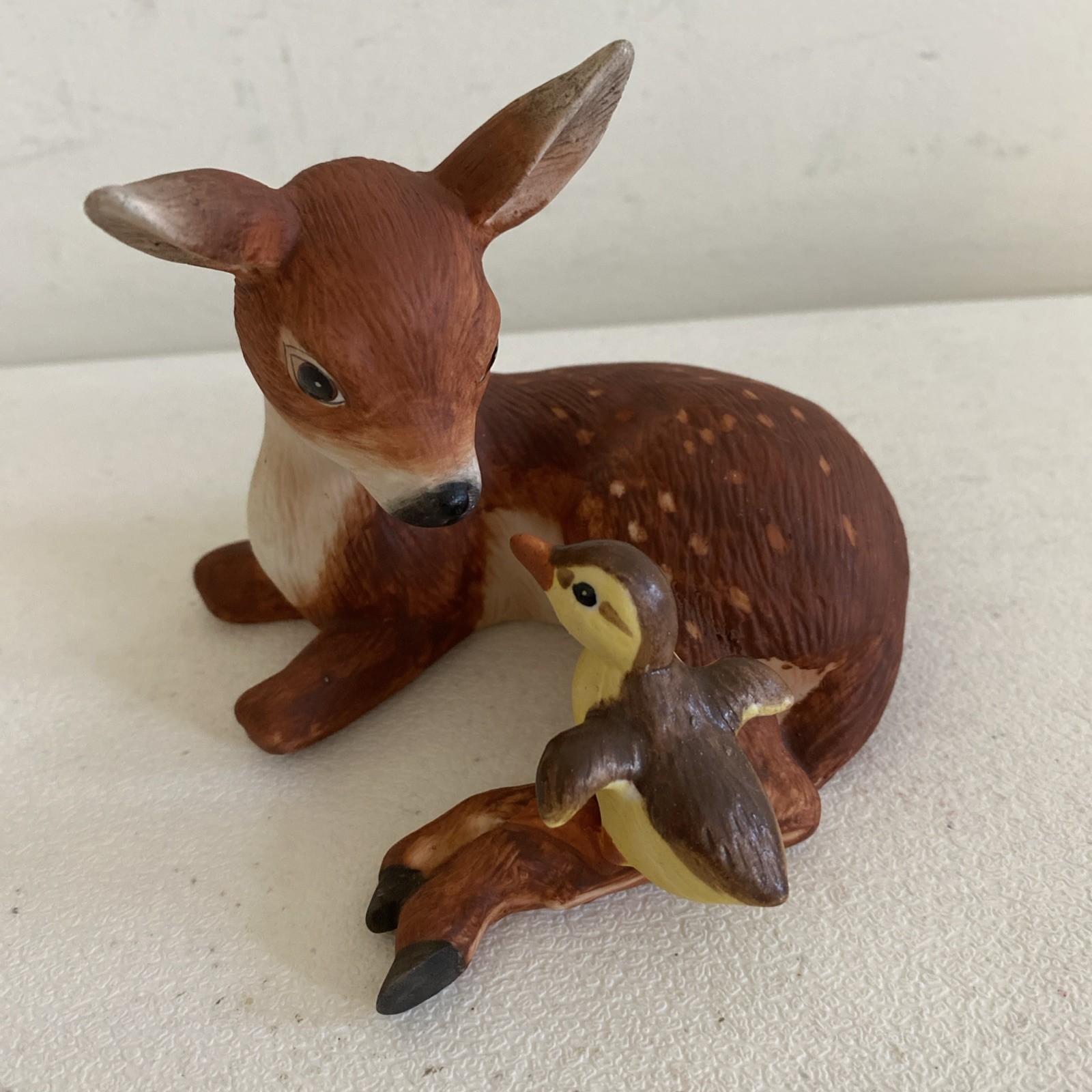 Eva Dalberg FRIENDS Figurine Bisque Deer Fawn Duck Duckling Japan 1981 Vintage