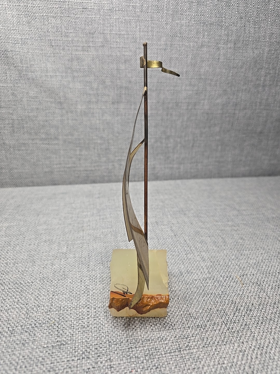 Sailboat MCM Nautical Brutalist Brass Onyx Quartz Base Mario Jason Signed