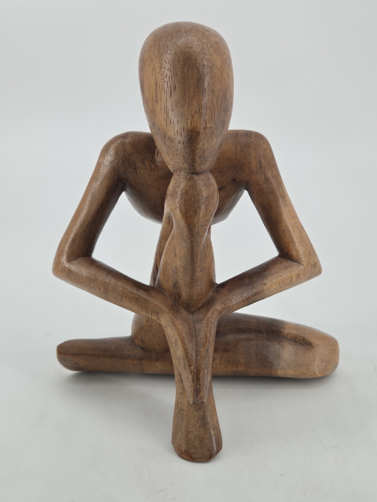 Yoga Man Thinking Pose Wooden Statue Real Wood Boho Decor Bohemian Peaceful Zen
