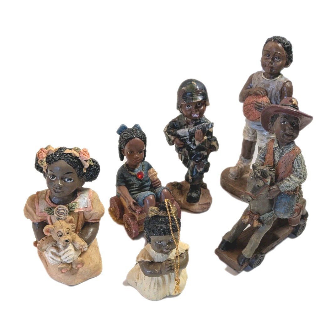 6 Vtg Resin Figurines African American Culture Young’s Inc Monroe, Mich Children