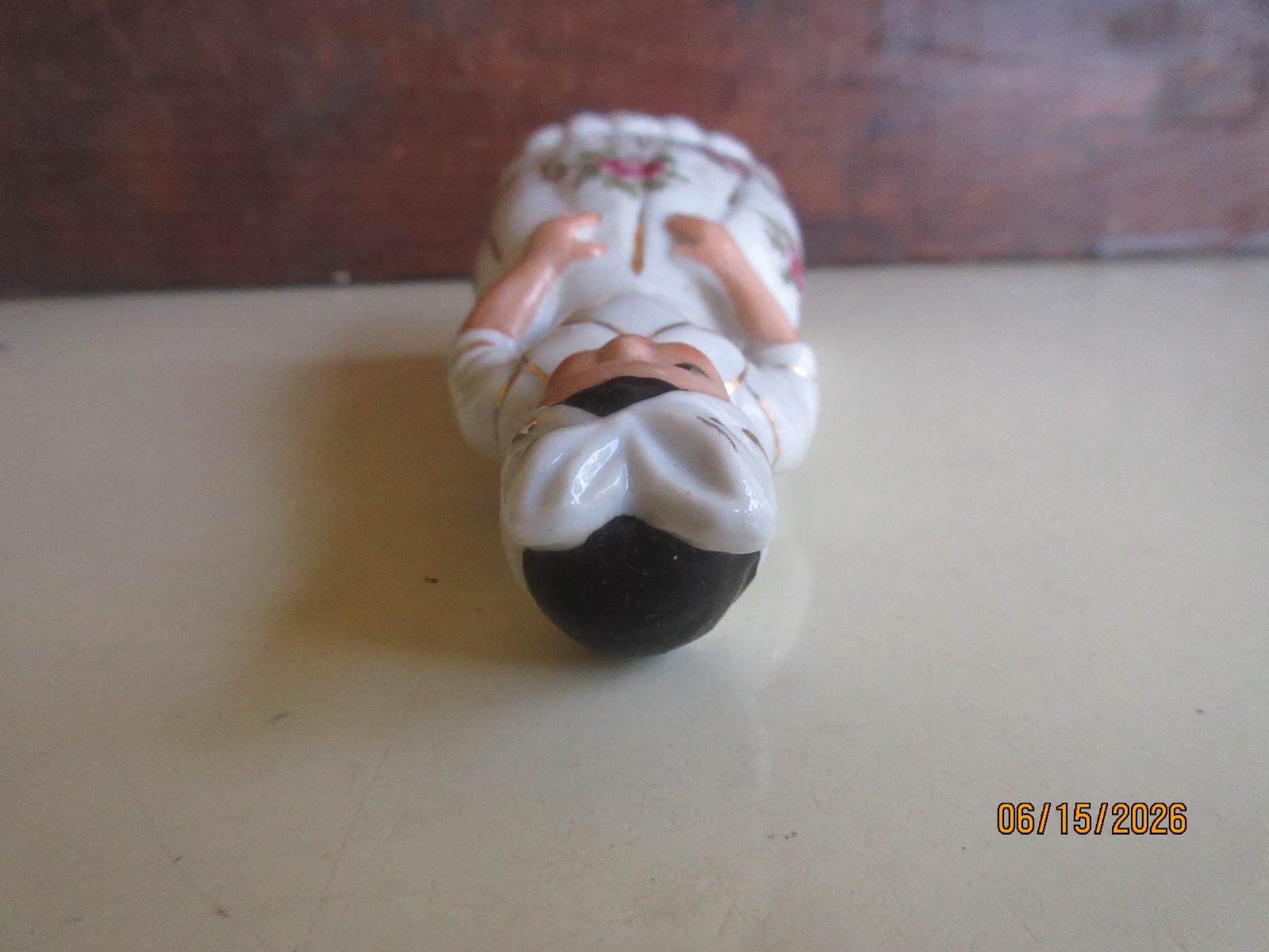 Vintage Ceramic Made in Japan Maid Figurine Bell Designed with Roses