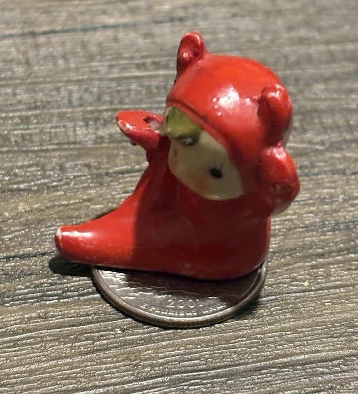Vintage Miniature Red Devil Pixie Tiny Imp Shelf Elf Ceramic Figure Japan RARE!