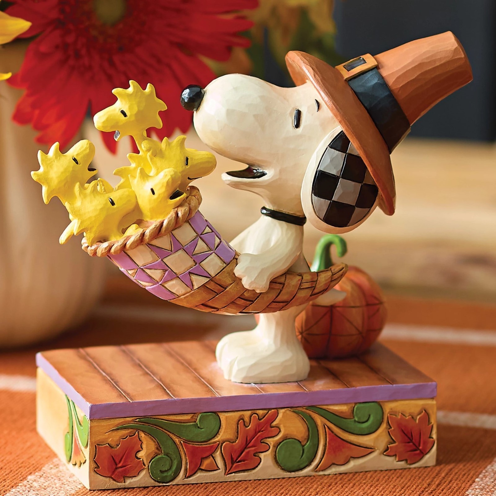 ❦ New JIM SHORE PEANUTS Figurine SNOOPY WOODSTOCK Thanksgiving Pilgrim Pumpkin