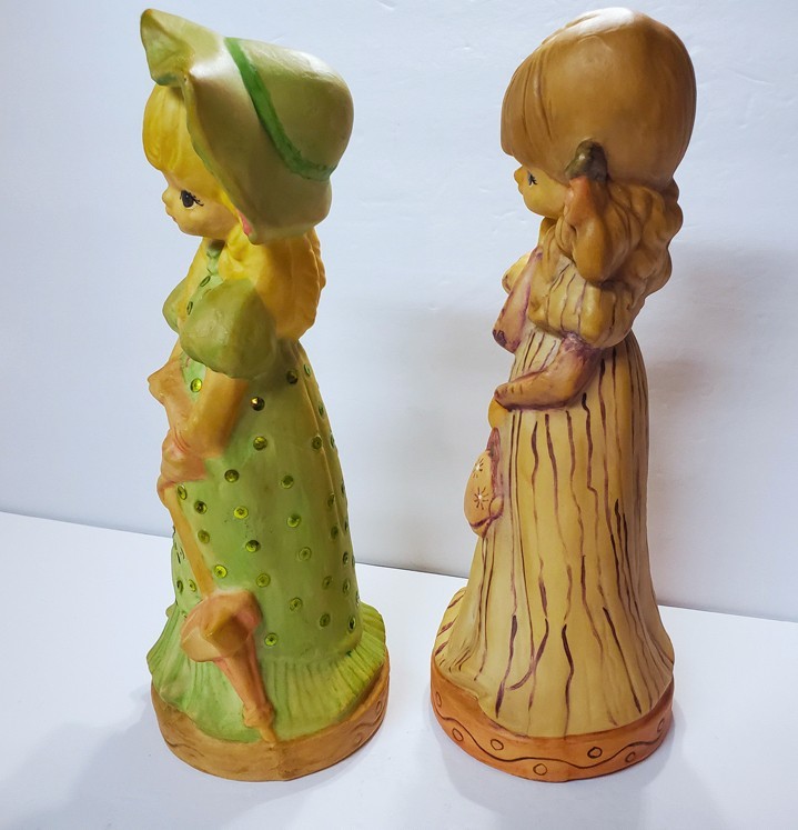 2 Pc Set Vintage 1970s Hippie GIRL Figurine Flower Child Retro Girl Boho MCM 12″